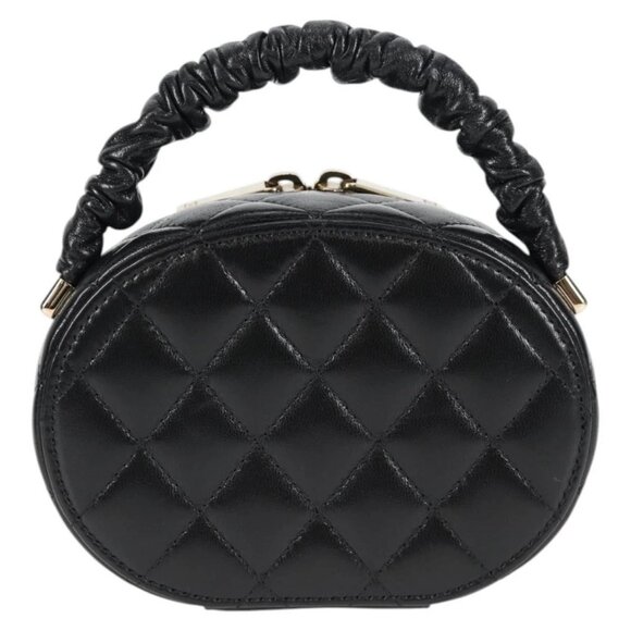 CHANEL Matelasse Pouch Lamb Skin Black Gold CC Auth 132970M - Picture 2 of 16